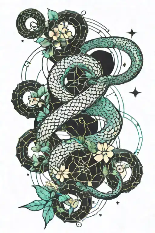 Snake Flowers Vines Moon Stars