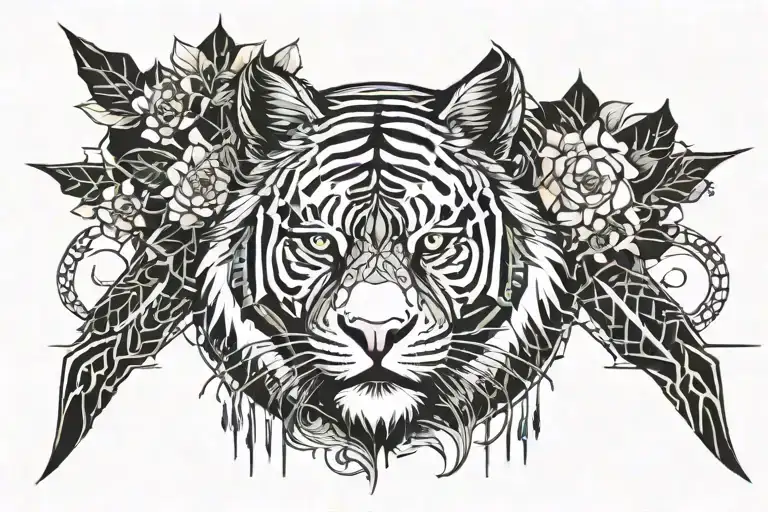 Moon Cherry Blossom Tiger Tribal