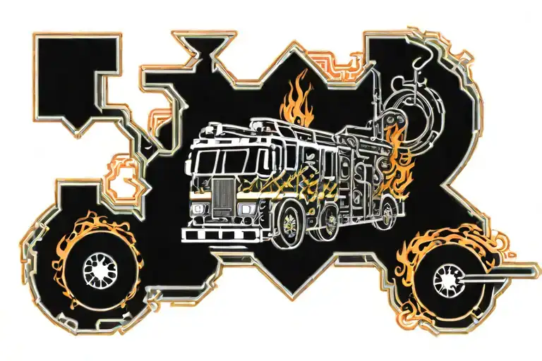 E-one Fire Truck Engulfed In Flames Lower Back With The Letters Fts