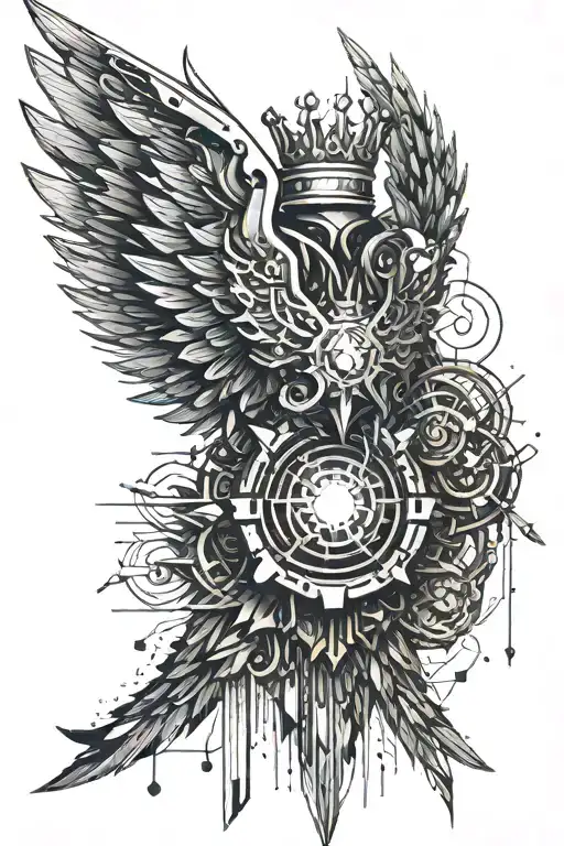 Wings With Crown And Sharp Feathers