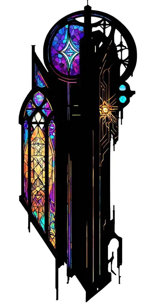 Stain Glass Cathedral Window With Gothic Architecture