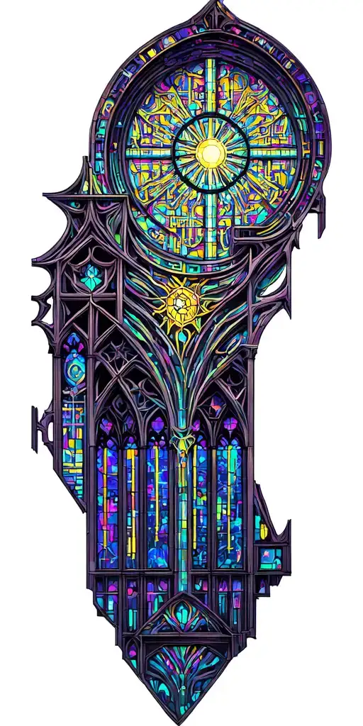 Stain Glass Cathedral Window With Gothic Architecture