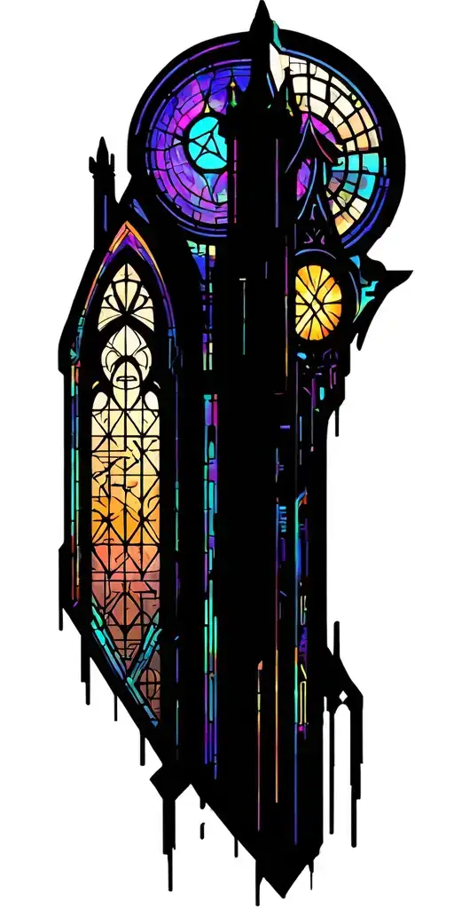 Stain Glass Cathedral Window With Gothic Architecture