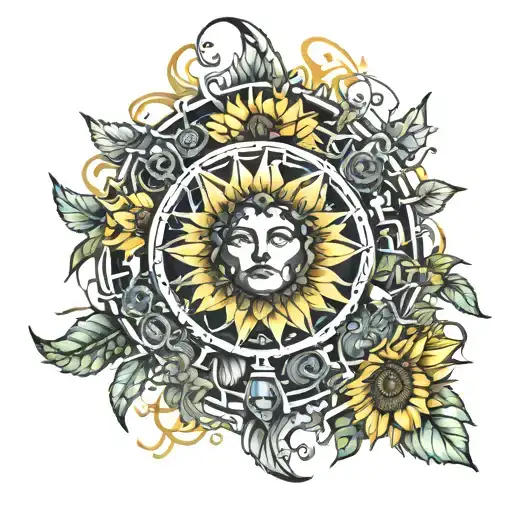 Sunflower And Maga Flower Wreath Intertwined