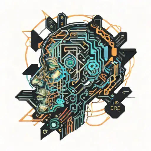 A Body With A Head That Is Fragmenting Away With Multi Color Wires Coming Out & Going Up The Sleeve