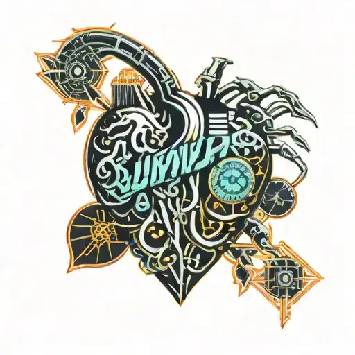 Bio Mechanical Heart With Half Brain With The Word Survivor In It