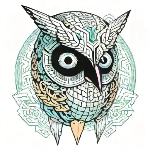 Athena Owl Mask Surrounded And Athena Owl Coin