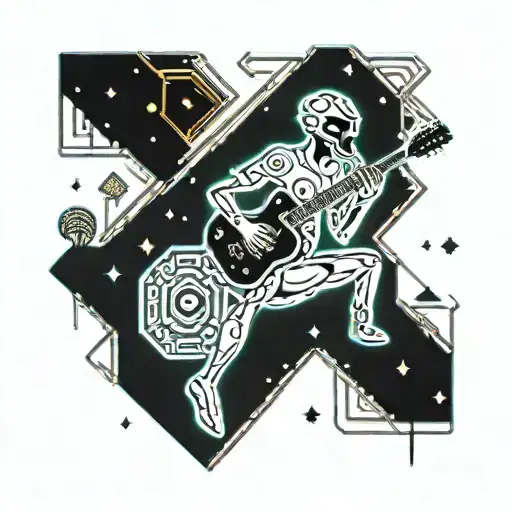 A Futuristic Sci-fi Scene Of A Musician Playing Guitar On A Campsite Under A Starry Sky