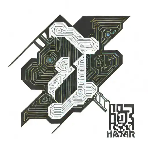 Word 'Hawtar' And This Vertical Word With Some Related Things Related To Programming And Binary Code