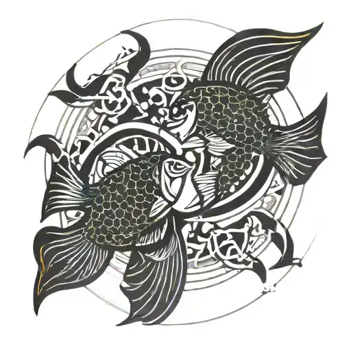 A Sketch-style Design Of Two Playful Pisces Fish Swimming In A Circular Pattern