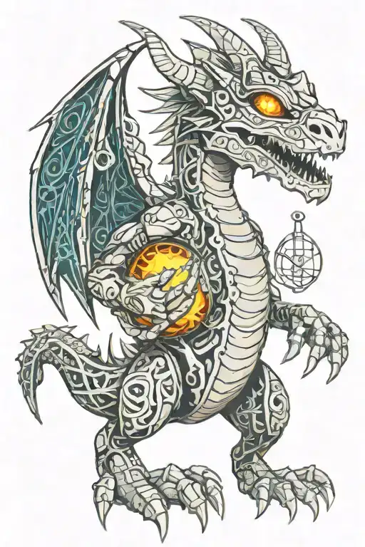 Cyber Punk Cute Little Dragon Holding A Small Fire Ball In His Little Paws