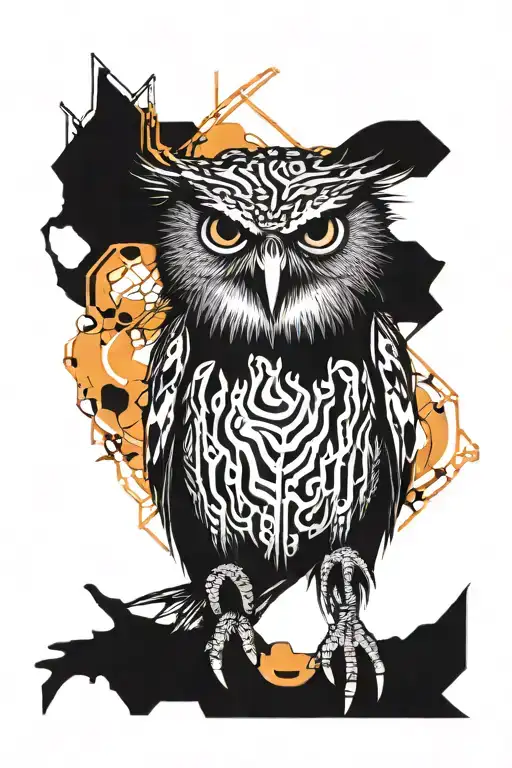 Tawny Frogmouth With Drips Outline Intertwined Strong Black Outline