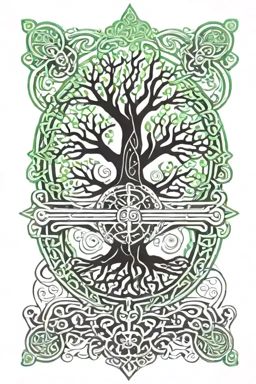 An Intricate Tree Of Life Design With Celtic And Scottish Symbols Intertwined