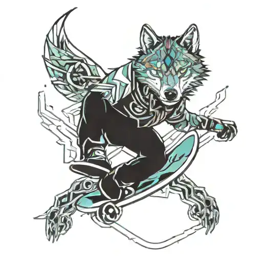 A Snowboarder Riding A Majestic Wolf Down A Mountain