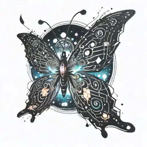 A Cosmic Butterfly Flying Through A Galaxy Made Of Musical Notes