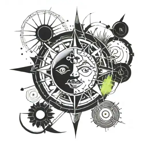 Very Cool Sun And Moon Design Combining Elements