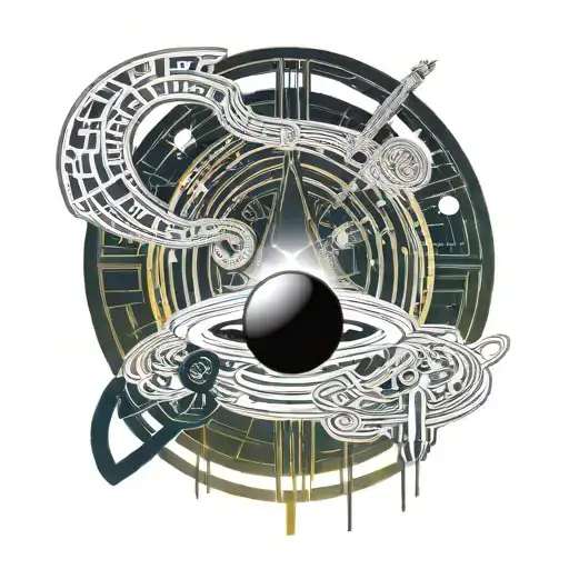 Saturn Ans Crescent Moon Parallel To Eachother With Symbols Music Notes