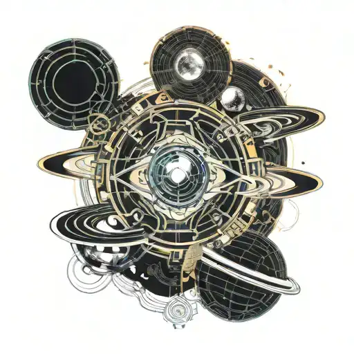 Saturn And Moon Dancing Together Representing