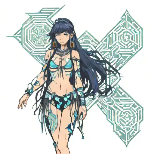 Anime Girl In Bikini With Long Dark Hair And Fringe