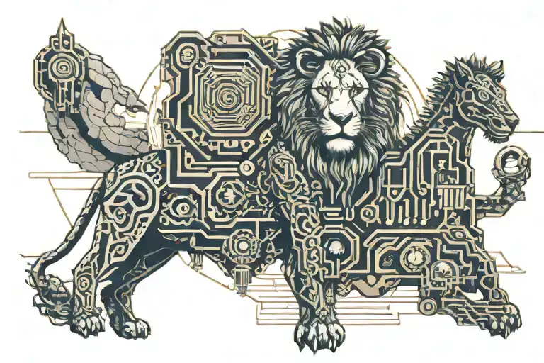 Desert Scene With A Water Well Lion And Lamb