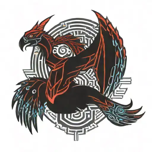 Cyberpunk Quetzalcoatl Red And Black Spread Wings