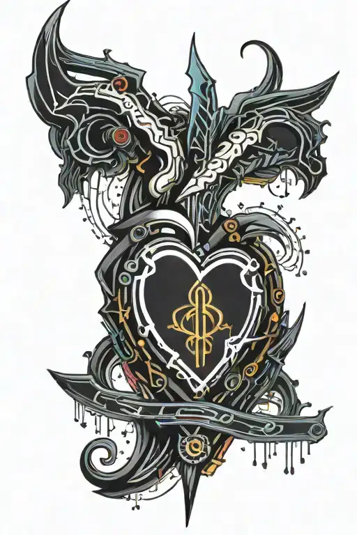 A Black Heart With A Uincorn Horn Stabbed Though It And The Blood Is Rainbow