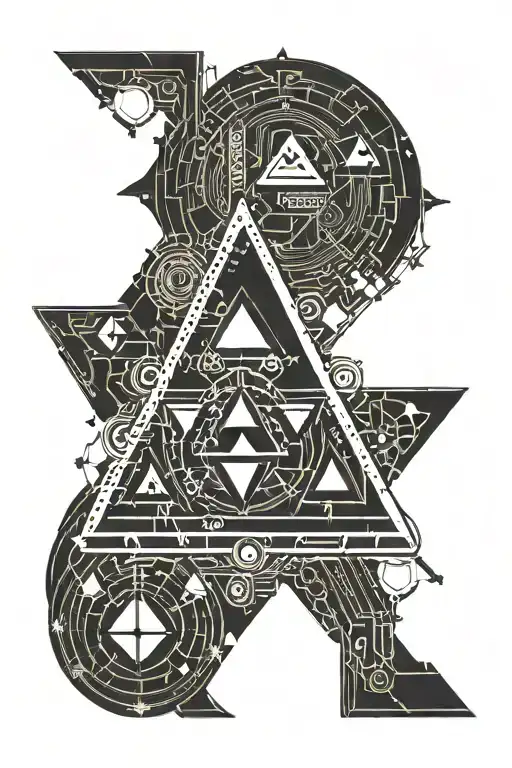 Triforce Symbol Connected To A Circled Lamba Symbol Intertwined