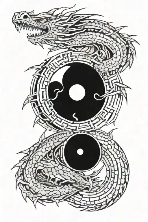 Dragon And Ying Yang Symbol