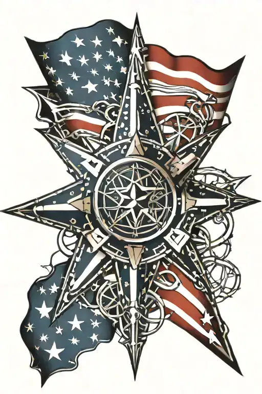Navy Nautical Star With American Flag