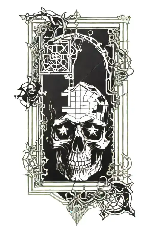 Skull Through Window With Gothic Candle