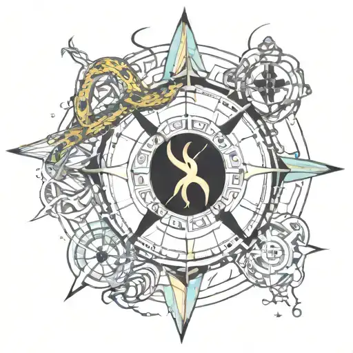 Compass With Snake And Flower