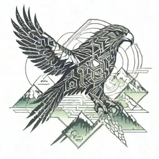 Falcon Over A Mountain With Road