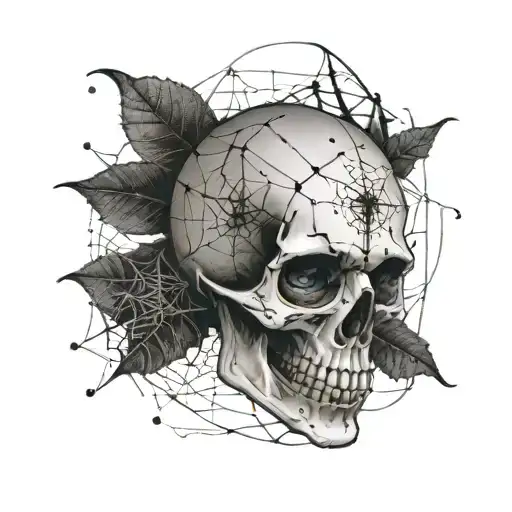 A Skull With Lil Peep's Signature Hairstyle Surrounded By Spiderwebs