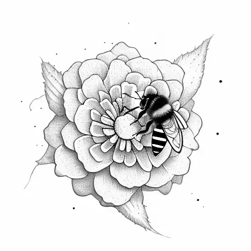 Marigold With Bee And Lines