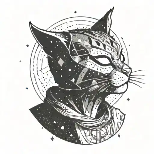 A Cosmic Scene With A Man Wearing A Gnaga Cat Mask Gazing At The Stars