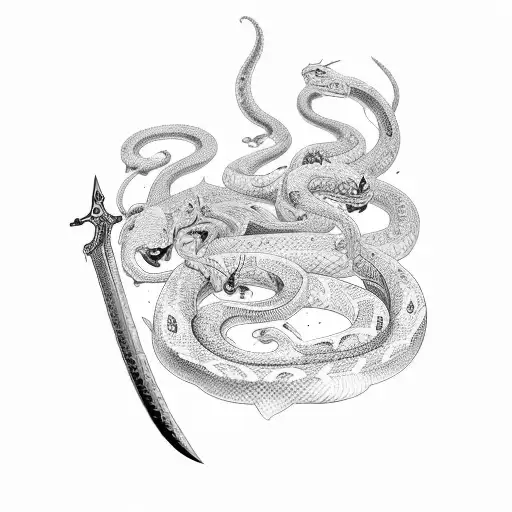 Designs Around A Sword Going Through A Snake