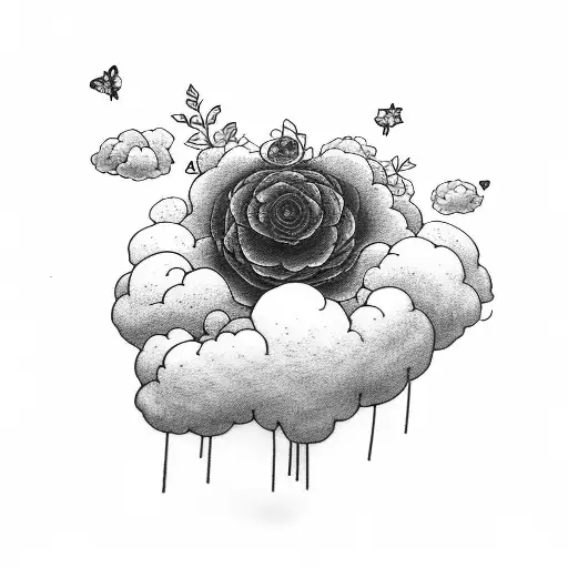Depression Depicted As A Dark Cloud Transforming Into A Vibrant Flower