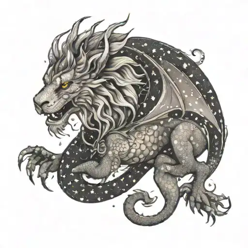 Dragon Engulfing Lion With The Constellation Libra