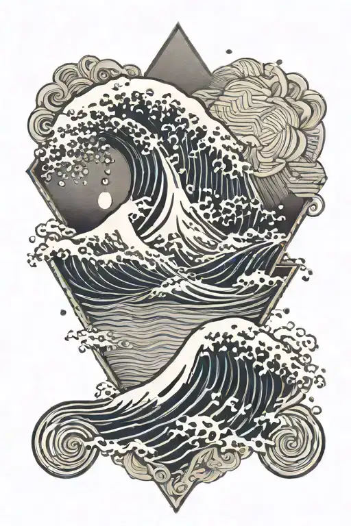 Kanagawa Wave Set Inside A Diamond Shape