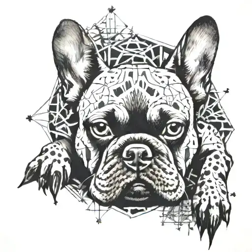 A French Bulldog Surrounded By A Geometric Pattern Of Dog Bones