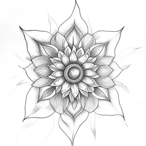 Flower With Five Petals And Sun At The Center