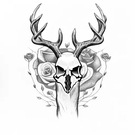 Deer Skull With Trees And Roses