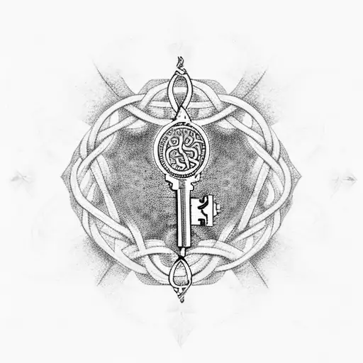 A Dotwork Design Featuring The Key Of Life Intertwined With An Ankh Symbol