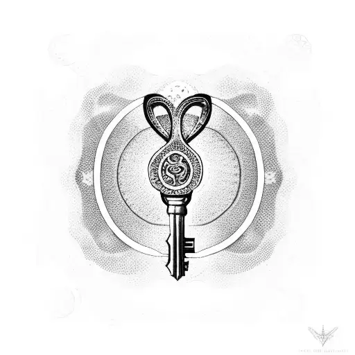 A Dotwork Design Featuring The Key Of Life Intertwined With An Ankh Symbol