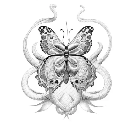 Butterfly And Snake And Rose