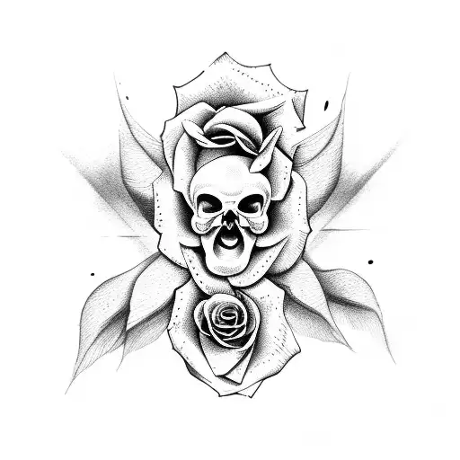 Rose Ans Skull And Two Doves