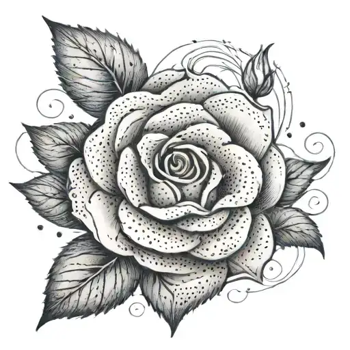 A Dotwork Design Of A Rose Intertwined With A Child's Name In Cursive