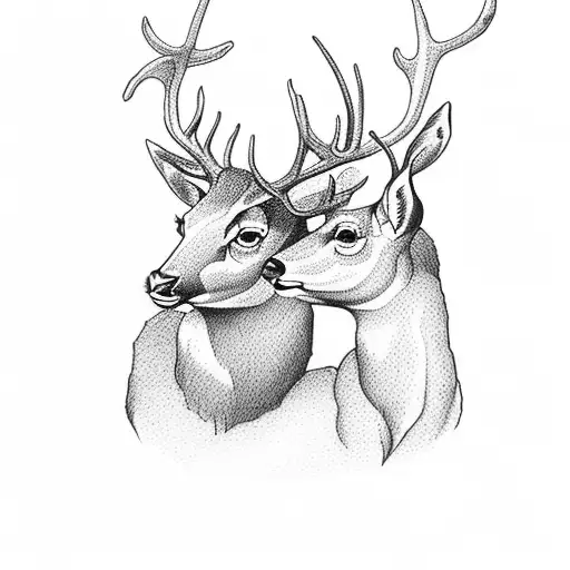 Deer Family Silhouette In A Forest