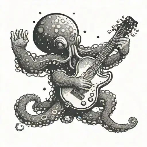 A Dotwork Design Of A Cosmic Octopus Playing A Guitar In Space