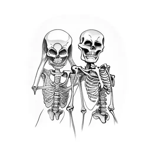 Skeleton Wearing A Suit Dancing With A Human Lady Wearing A Dress